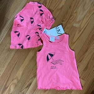 Zara Pink Set with Umbrella Beach Graphic Print